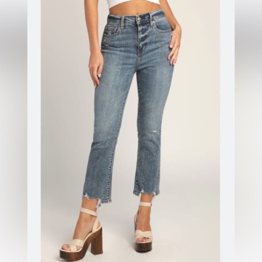 DAZE Denim- Medium Wash High-Waisted Distressed Cropped Flare - Size 26